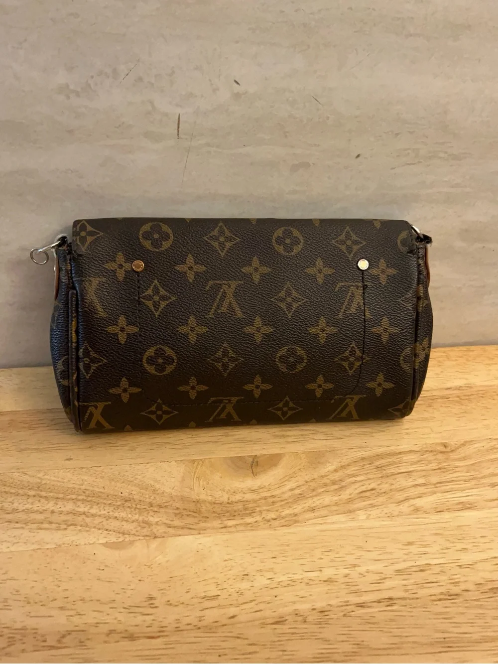 Designer Inspired Brown Monogram Canvas Clutch with Gold Plaque